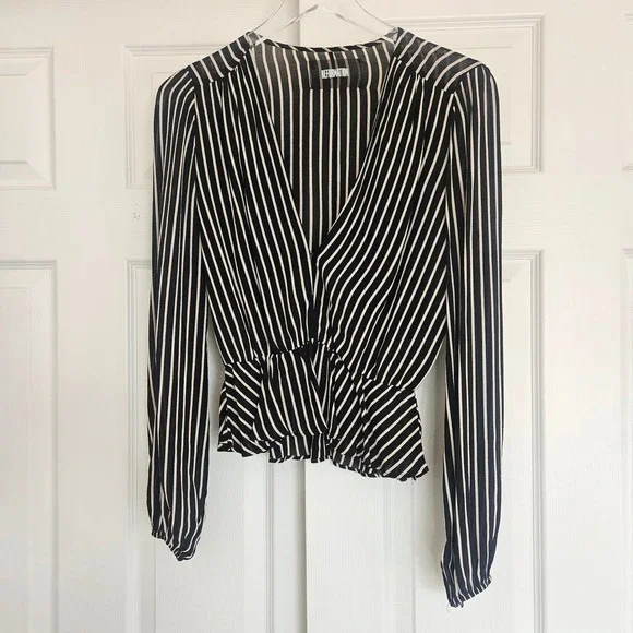 Reformation Black and White Striped Blouse - Picture 4 of 9